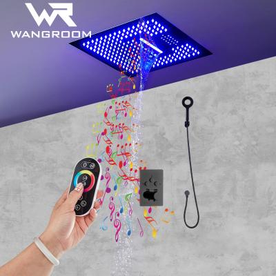 China Without Sliding Bar Bathroom 304 Chrome Rainfall Bathroom Led Music With Wall Mounted Shower Smart Panel With Phone Speakers for sale