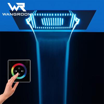 China With Sliding Bar Ceiling Mounted 800*600mm LED Hand Showers Fancy Waterfall Bathroom Temperature Control 6 Main Body Jet Shower Faucet for sale