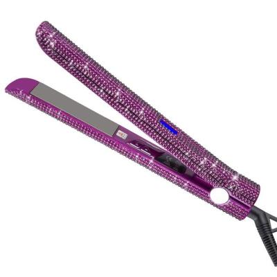 China Car High Heat 470F Salon Styling Tools Titanium Flat Crystal Diamond LCD Show Portable Hair Straight With Iron Flat Curler for sale