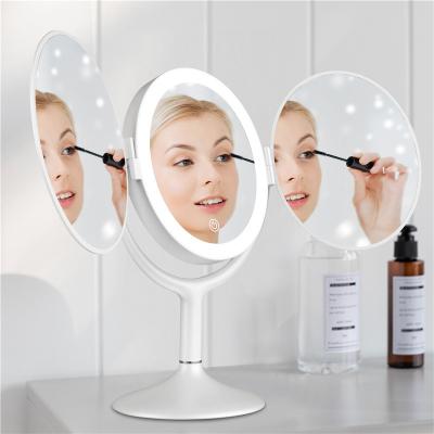 China Amazon Success LED Lighted Desktop Touch Screen Folding Portable Led Makeup Mirror With Light for sale