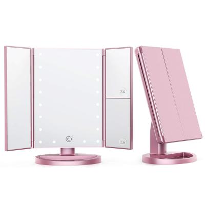 China 22 LED Trifold Cosmetic Mirror Lighted Portable Makeup Mirror With Led Light for sale