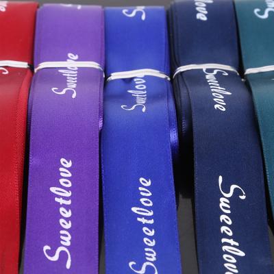 China Polyester band maker silk ribbon print webbing custom decorative viable webbing own logo belt for sale