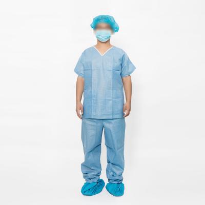 China Disposable And Without Sterilization SMS Disposable Medical Scrub Suit Set With Sleeves And V-neck Short Long Pants for sale