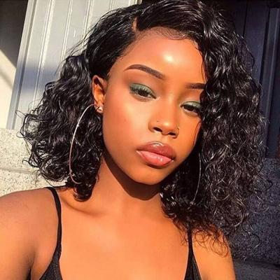 China Cheap Natural Short Human Hair Lace Wig Water Wave Hair Wigs 10 11a BOb Lace Front Wigs Real With 13*4 Headband For Black Women for sale