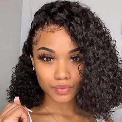 China Hd Water Wave 16 Inches Lace Up Real Human Hair Water Wave Short Lead Wig Lace Front Wigs Natural Brazilian Wig Design New For Women for sale