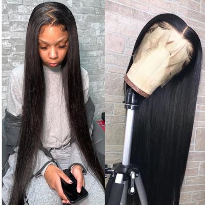 China Human Hair Straight Wigs PrePlucked 4x4 Lace Frontal Wig 8-30Inch Unprocessed Brazilian Straight Lace Closure Wig for sale