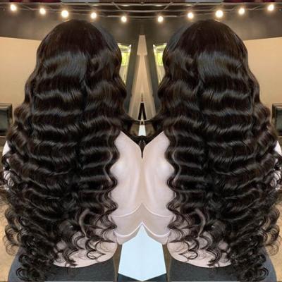 China Water Wave Best Price 10a 12a 4x4 5x5 Peruvian Hair Wigs 100% Lace Closure Loose Deep Curly Hair Band Wig For Black Women for sale