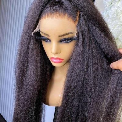 China New Design Yaki Peruvian Virgin Hair Curly Straight Wig 100% Transparent Lace Front Hair Wigs For Black Woman for sale