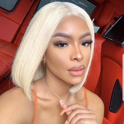 China Hot Sale 613 Silky Straight Wave Bob Wig Bone Straight Short Bob Brazilian Remy Hair Transparent Blonde Lace Headband Pre Plucked Closure Wig for sale