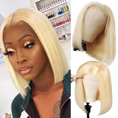 China Wholesale Price 613 Silky Straight 4x4 Wave 100% Blonde Bob Wig Short Straight Hair Lace Frontal Bob Wig 8-16 Inch Grade 10a 12a for sale