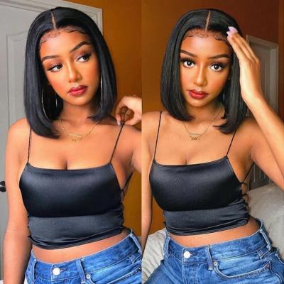 China Cheap Good Quality Straight Bob Wig 4x4 13x4 Hair Wigs Short Bone Straight Lace Up Bob Raw Indian Hair Wig With Pre Plucked Baby Hair for sale