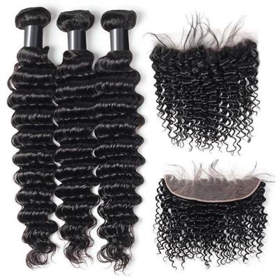 China Cheap Deep Wave 11a Grade Brazilian Hair Wholesale , Machine Double Weft Virgin Loose Deep Curly Wave Hair Bundles Real Hair In Dubai for sale