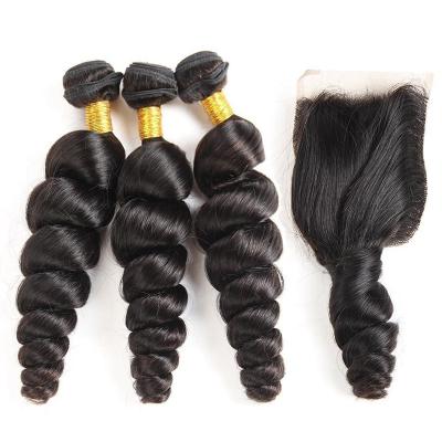 China Loose Wave 40 Inch Brazilian Extension Human Weave With Closure Headband Wave Virgin Hair Band And Deep Loose Bundles Hair for sale