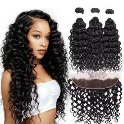 China Good Quality Raw Virgin Human Hair 100% Malaysian Human Hair Deep Wave Cuticle Aligned Deep Wave Double Machine Hair Weft Bundle With Headband for sale