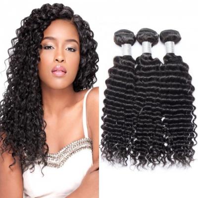 China Good Quality Deep Wave Malaysian Curly Hair Bundles Deep Wave Hair Weave Machine Double Weft No Shedding Hair Extensions for sale