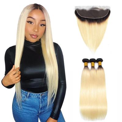 China Real Raw Remy Hair Bundles 1B/613 Silky Straight Wave Cheap Bundles With Closure Peruvian Blonde Hair Weave For Black Women for sale