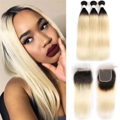 China Wholesale Price 1B 613 Wave Silky Straight Hair Bundles With Closure Peruvian Remy Human Hair Bundles Double Machine Hair Weft Extension for sale