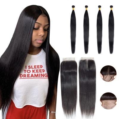 China Good Quality Silky Straight Hair Straight Hair Bundles With Double Frontal Machine Lace Closure Hair Weft Extensions For Black Women for sale