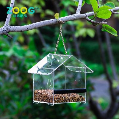 China Viable Clear Acrylic Window Bird Feeder Snoring Bird Food Feeder for sale