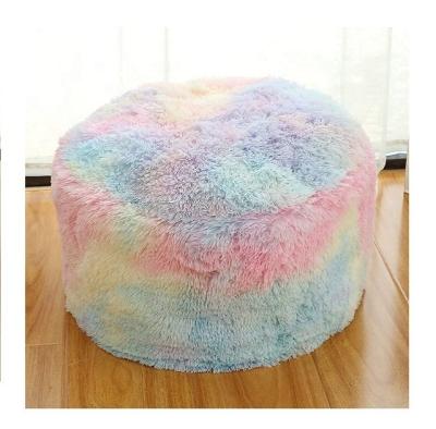 China Removable Cover Unstuffed Pouf Covers Colorful Rainbow Faux Fur Foot Stool Around Ottoman Seat Chair for sale