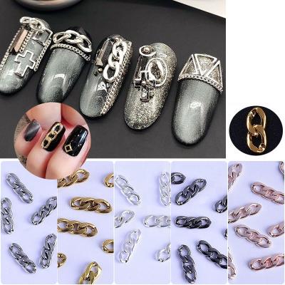 China Nail Art Decoration Paso Sico Vintage Metal 6 Colors Rose Gold Silver Ring Punk Metal Chain DIY 10pcs/bag Nail Art Decoration For 3D Design for sale