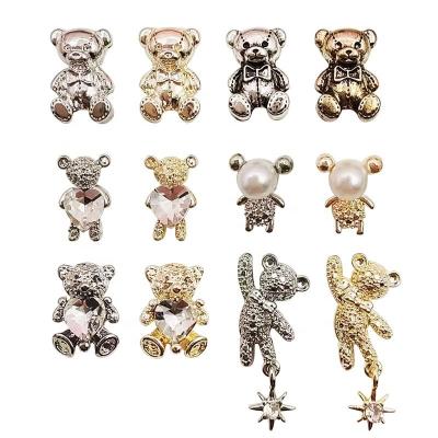 China Silver Nail Art Charms Gold Color Heart Diamond Bear 3D Alloy Nail Art Designs Paso Sico 6 for DIY Decoration with Glass Stone for sale