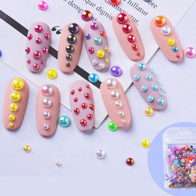 China Nail Art Decoration Paso Sico Wholesale 1000pcs Flat Back Round Half Pearl Colorful Nail Art Decoration Non Hot Fix Mixed Size ab for sale