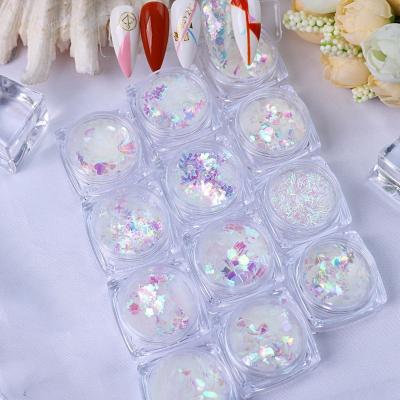 China Paso Sico Nail Decoration 12 Boxes/Set Nail Shimmer Kit Christmas Heart Star Shuttle Butterlfy Slice Glitter AB For DIY Nail Salon Spa for sale