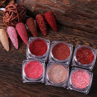 China Extremely Shiny Paso Sico 6 Colors/Red Rose Shiny Tiny Rhinestone Nail Powder Set For DIY Nail Art Products 5g/box for sale