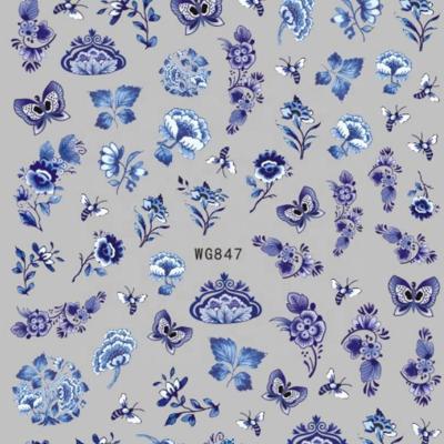 China Nail Charms Paso Sico Chinese Traditional Designs Blue White Colors Popular New Style DIY Nail Art Sticker For 3D Manicure for sale