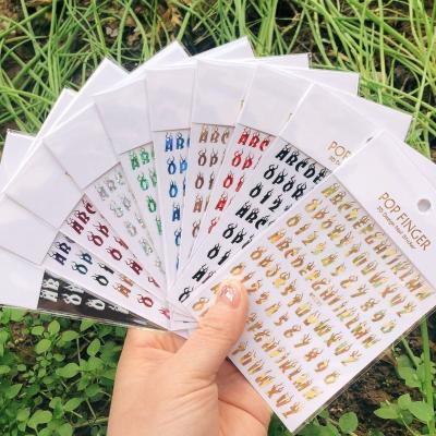 China Super Shiny GT Series Paso Sico Flame Magic Fire Apphabet Letter A-Z Arabic Number 0-9 Digital Adhesive Nail Art Sticker Decals Decoration for sale