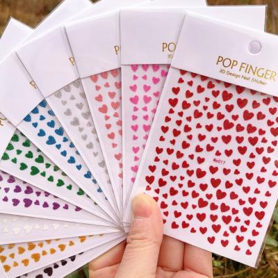 China Shiny Nail Art Glitter 3D Love Heart Valentines Day Sticker New Nail Art Decoration Paso Sico 2022 Designs 10 Colors For Manicure Decal for sale