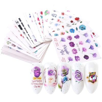 China Nail Art Decoration Paso Sico Watercolor Flower Sticker Nail Decal Set Vintage Letter Design Manicure Water Slider Nail Foil Decor for sale