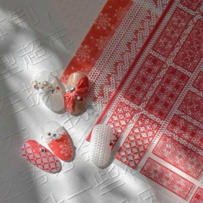 China Extremely Shiny Paso Sico 2021 Chinese New Year Lace Christmas Snowflake Red Lace 5D Pattern Nail Art Designer DIY Nail Decals Wraps Sticker for sale