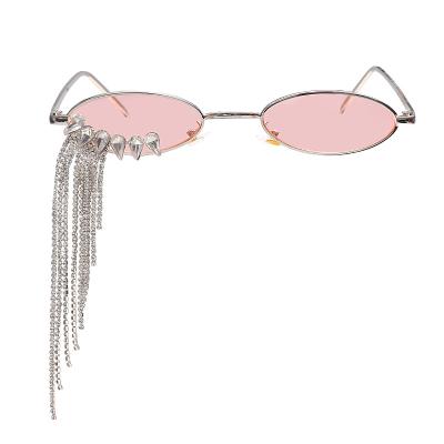 China Fashion Sunglasses 2021 Small Ocean Glass Sun Glasses Personalized Tassels Rhinestone Handmade Sun Glasses Women for sale