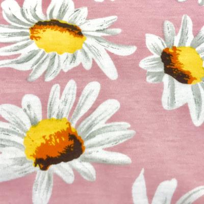 China Daisies Flower Pattern 96%Polyester 4%Spandex Breathable Soft Cheap Fashion Fabric For New Germents Spring Printing Knitted Fabric for sale