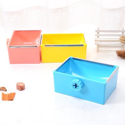 China Wholesale Portable Design Big Square Rabbit Stored Blue Food Supplies Love Plastic Pet Bowls for sale