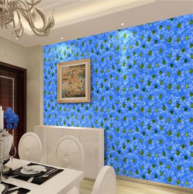 China 2020 Wholesale Modern Simple Blue Canton Flower 3D Sunflower Style Bedroom Use Wallpaper for sale