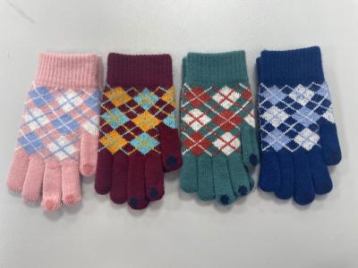 China Customized Winter Acrylic Wool Knit Gloves with Logo Warm and Stylish Checkered Pattern for sale