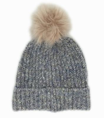 China Melange Color Shinny Yarn Popular Knit Hats With Big Pompom for sale