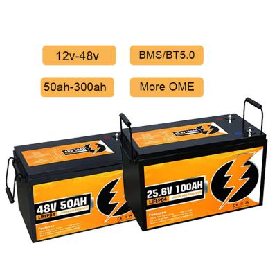 China Solar System Solar Power 150Ah 200Ah 280Ah 300Ah 12V 100Ah LiFePO4 Rechargeable Battery Deep Cycle 12V BMS Energy Storage Lithium Battery for sale