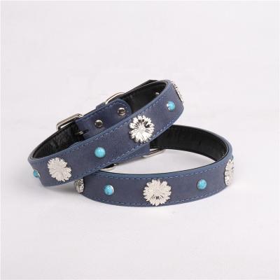 China PU Stocked Leather Dog Collar Rivet Studded Buckle Adjustable Pet Collars For Medium Large Dogs for sale