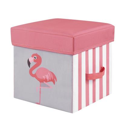 China Cartoon Viable Storage Seat Foldable Toy Cloth Book Organizer Box For Kids Animal Pattern Stools With Storage Space for sale