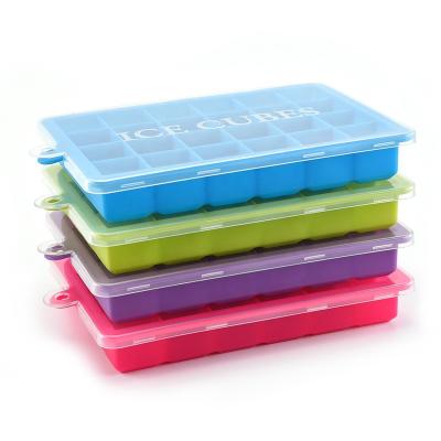 China Viable Ice Cube Trays With Lids Flexible Easy Release 24 Cavity Silicone Stackable Ice Molds For Whiskey Cocktail BPA Free for sale