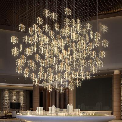 China Modern Maple Leaf Style Customized Arilc Chandelier For Meeting Room Pendant Light Led Copper Luminous Decorative Lighting Style for sale