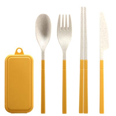 China Viable Spoon Chopsticks Fork Knife Tableware Straw Wheat Outdoor Travel Dinnerware Set for sale