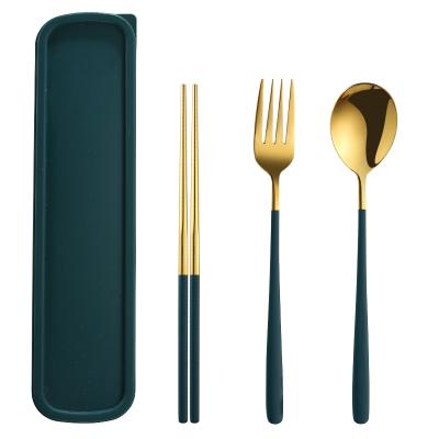 China Sustainable Gold 304 Stainless Steel Cutlery Set Portable Dinnerware For Outdoor Travel And Outings for sale