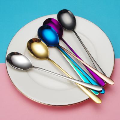 China Disposable Stainless Steel Long Handle Spoon Iced Tea Coffee Cocktail Stirring Mixing Spoon for sale