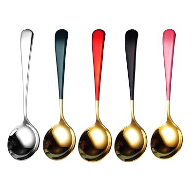 China 304 Stainless Steel Disposable Eco-friendly Tableware Korean Style Round Soup Spoon Cutlery Stainless And Titanium Spoon for sale