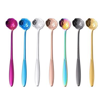 China Sustainable eco-friendly stainless steelcustomize personality logo rose long shape handle dessert spoon bar cocktail stirrer passionate spoon for sale